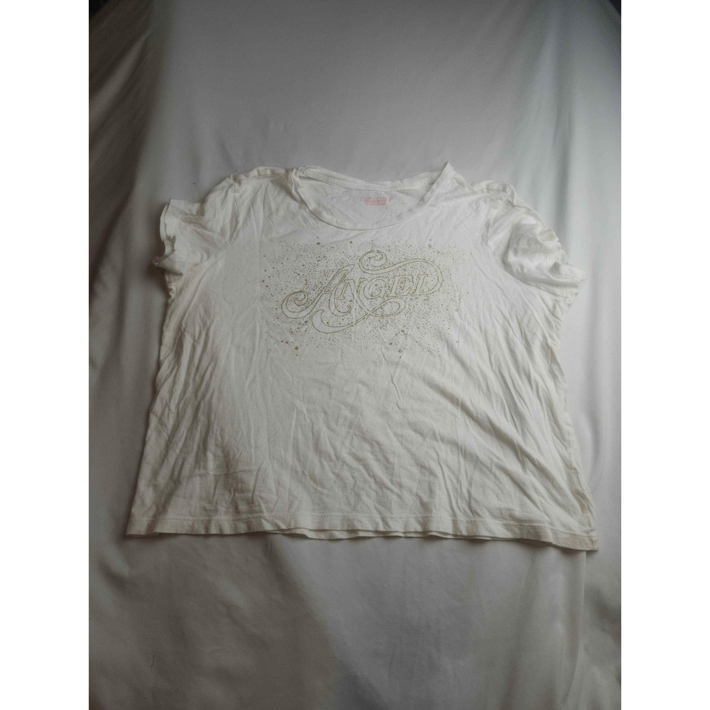 Victoria's Secret Angel Gold Glitter Graphic Pajama Top White Womens XL